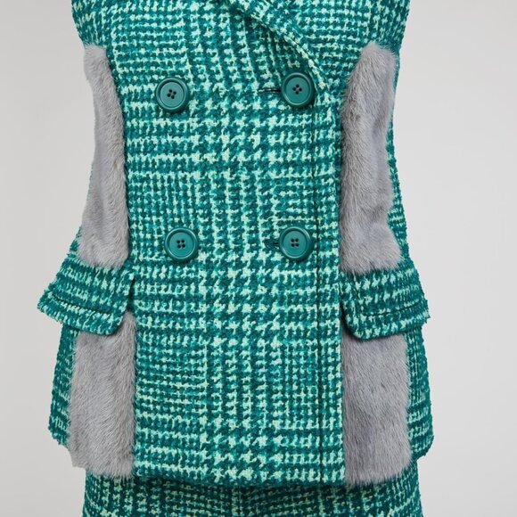 Prada Fall 2015 Green Tweed Ensemble Pants Vest with Mink Fur Accents IT 42 US 6 - Picture 4 of 16